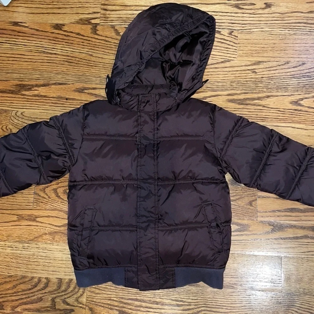 GYMBOREE ALPINE PATROL BROWN HOODED PUFFER JACKET boys size Small (5-6)